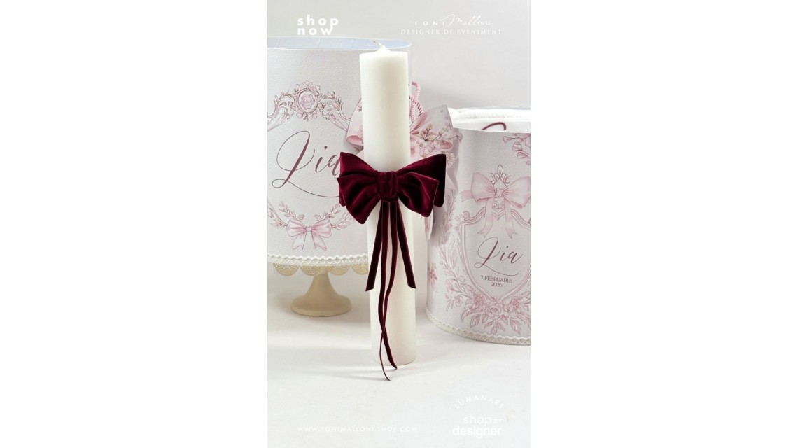 Trusou botez Pink Bows alb murdar, roz pudră și burgundy 6